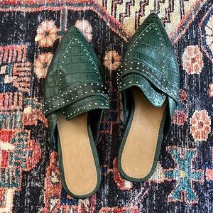 Green crocodile mules